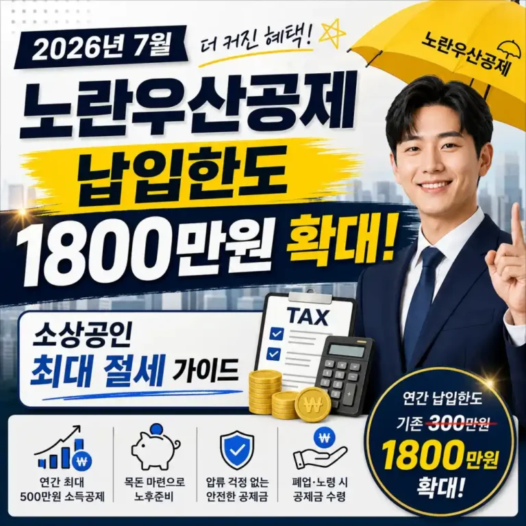 2026 노란우산공제 1800만원 한도 상향 2026년 7월 개편사항 및 가입 후기