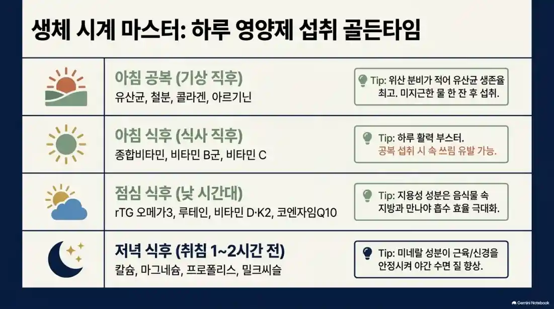 영양제 최적의 먹는 시간 시간 & 같이 먹으면 안되는 조합09