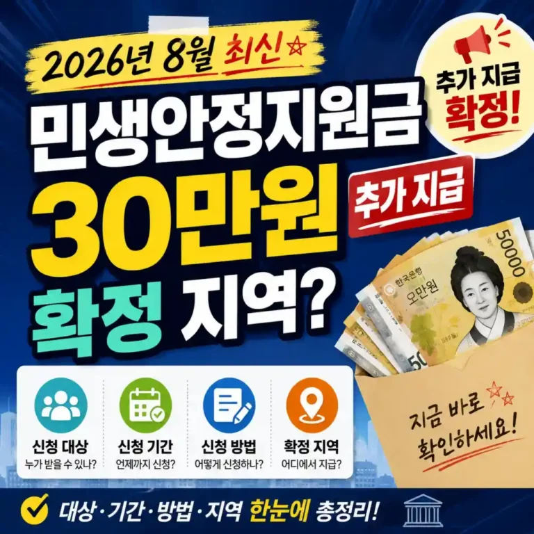 2026년 8월 최신: 민생안정지원금 30만원 추가 지급 확정 지역 및 신청 방법 총정리
