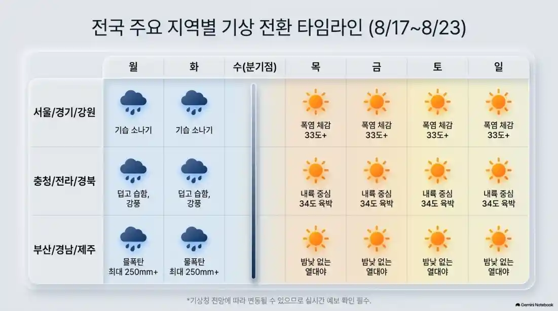 8월 3주차 날씨 예보: 비 언제까지 오나요?