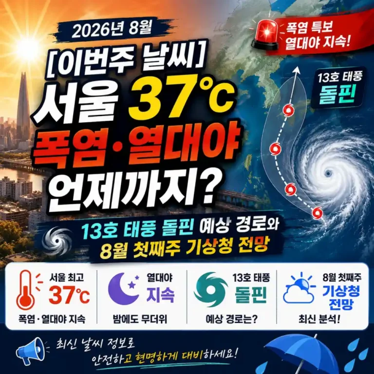 [이번주 날씨] 서울 37도 폭염중대경보 언제까지? 13호 태풍 돌핀 경로 분석