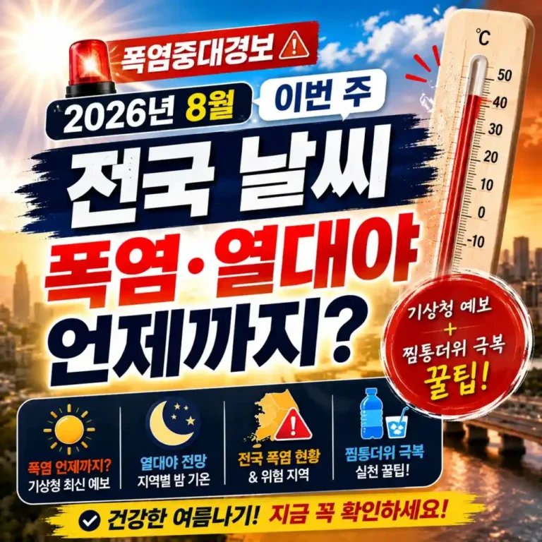 2026년 8월 최신 전국 날씨: 폭염·열대야 언제까지? (기상청 예보 + 찜통더위 극복 꿀팁)