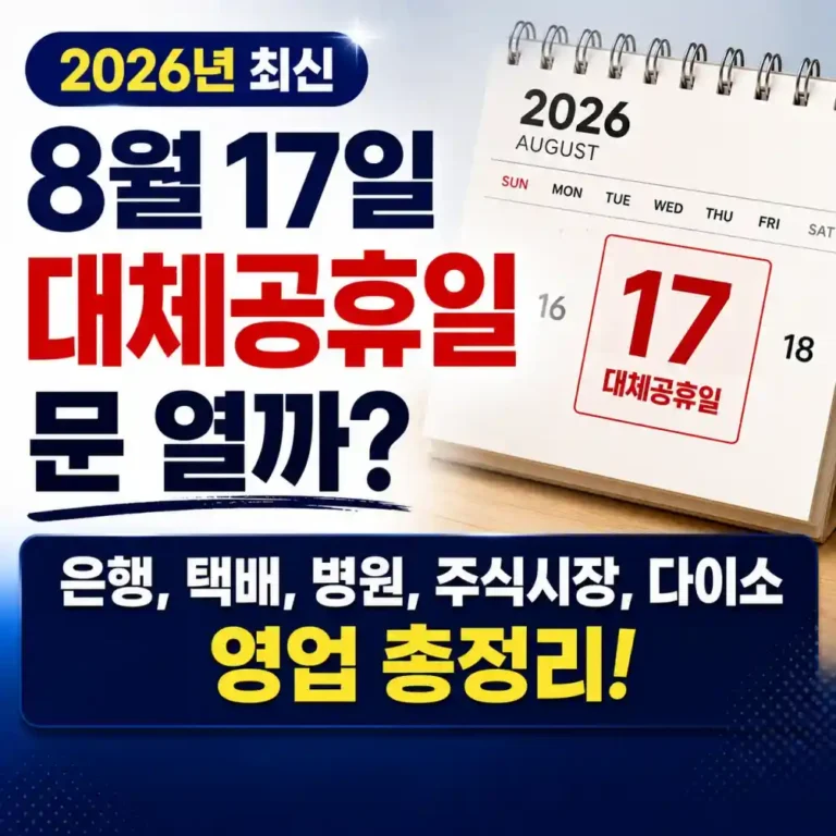 2026년 8월 17일 광복절 대체공휴일 문 열까? 은행·택배·병원·주식·다이소 영업 총정리