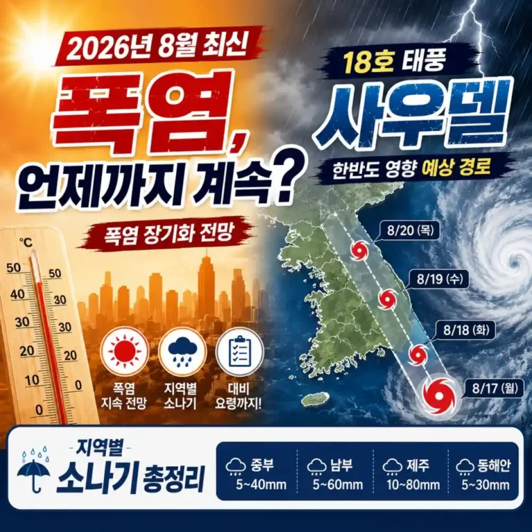 2026년 8월 폭염 언제 끝날까? 18호 태풍 사우델 경로 및 강수량 총정리