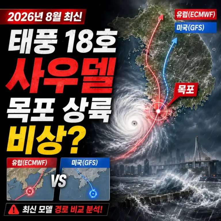 2026년 18호 태풍 사우델 경로 급변: 목포 상륙 vs 일본 관통 전망