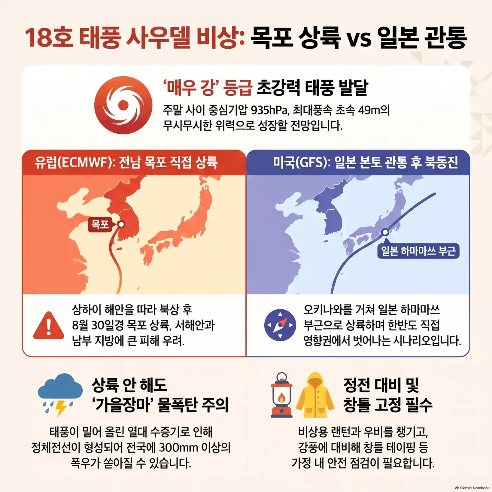 태풍 18호 사우델 목포 상륙 비상?