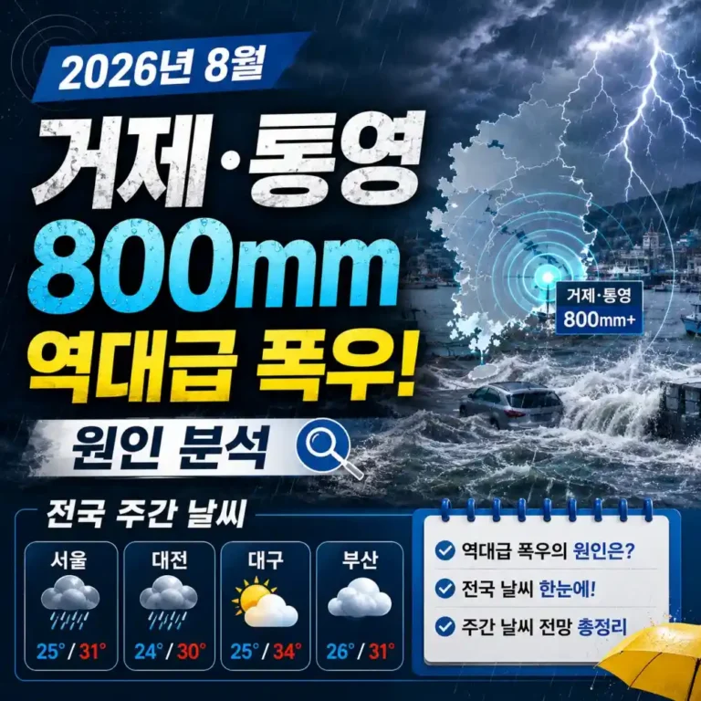 거제·통영 800mm 폭우 3가지 기이한 원인 분석 & 전국 이번 주 날씨