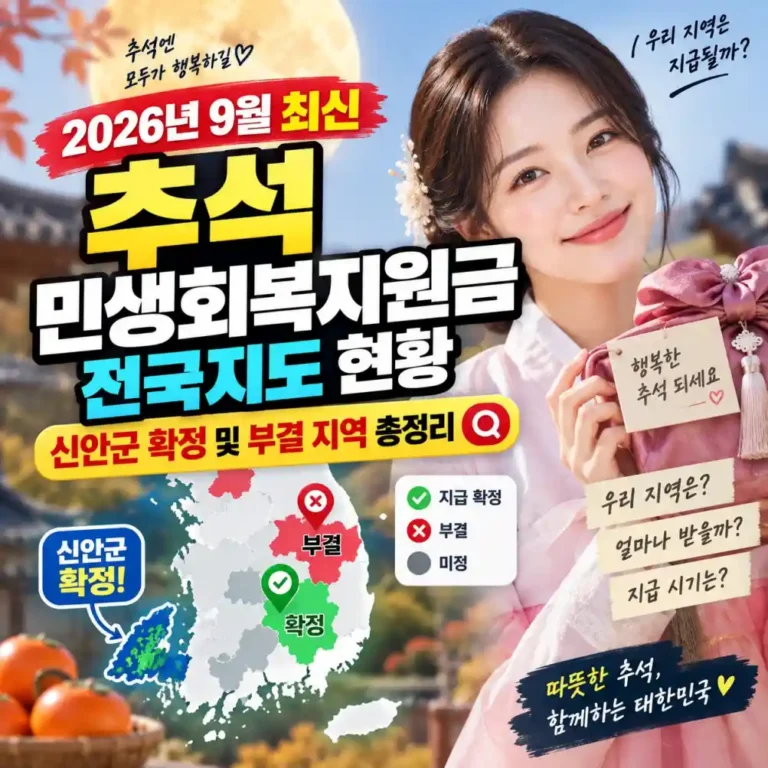 2026 추석 민생회복지원금 전국 현황: 신안군 10만원 신청과 무산 지역 정리