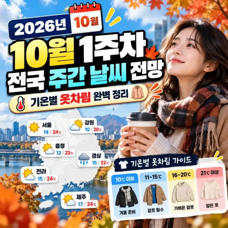 2026년 10월 1주차 전국 날씨 전망 및 기온별 옷차림 완벽 코디법