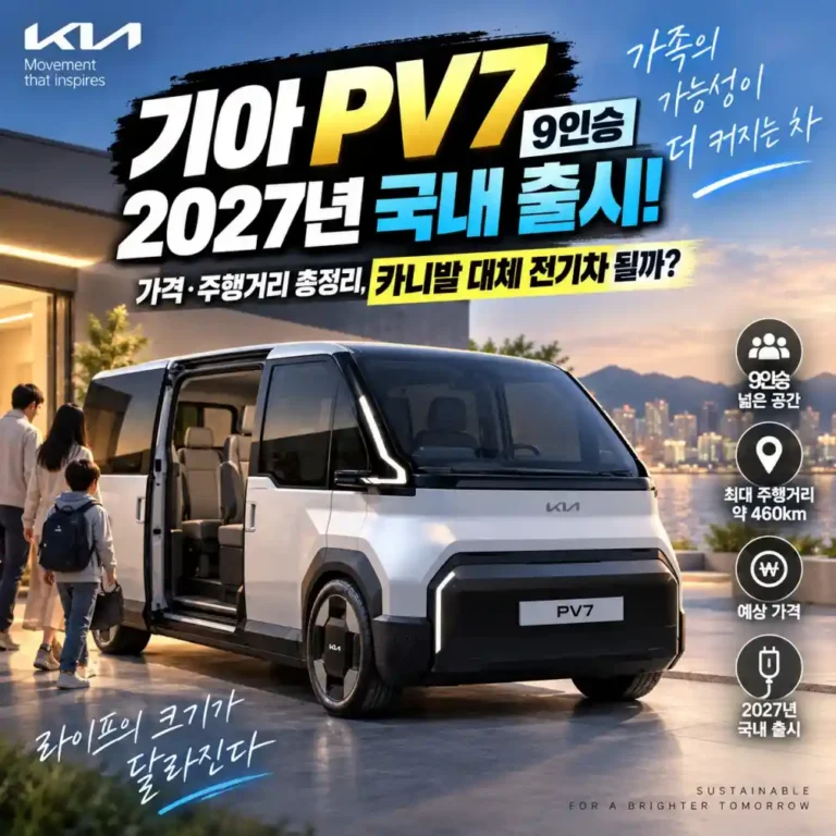 2027년 출시 확정! 기아 PV7 9인승, 카니발 대체할 대형 전기 밴 (가격, 제원, 9인승 혜택)