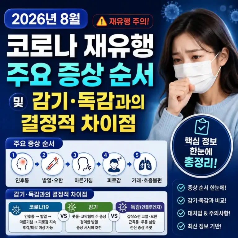 2026년 최신 코로나 재유행 증상 순서 팩트체크 (감기·독감과 결정적 차이)